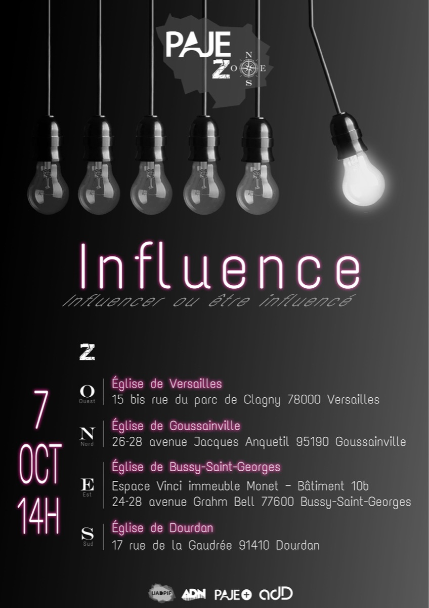 Affiche PAJE Zones « Influence », 7 octobre 2017, sur quatre zones.