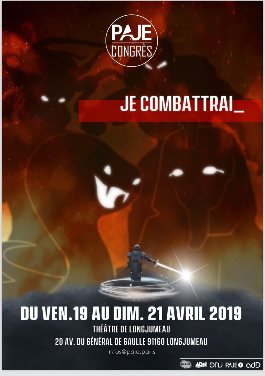 Affiche PAJE Congrès « Je combattrai », 19, 20 et 21 avril 2019, à Longjumeau.