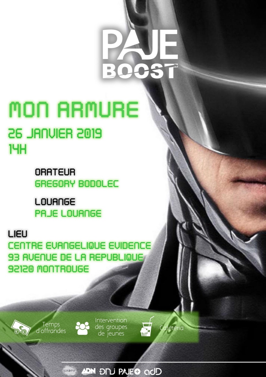 Affiche PAJE Boost « Mon armure », 26 janvier 2019, à Montrouge.