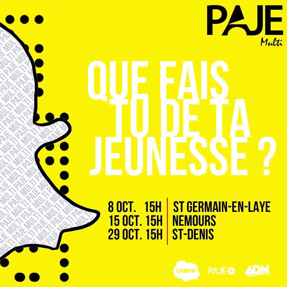 Affiche PAJE Multi « Que fais-tu de ta jeunesse ? », les 8, 15 et 29 octobre.