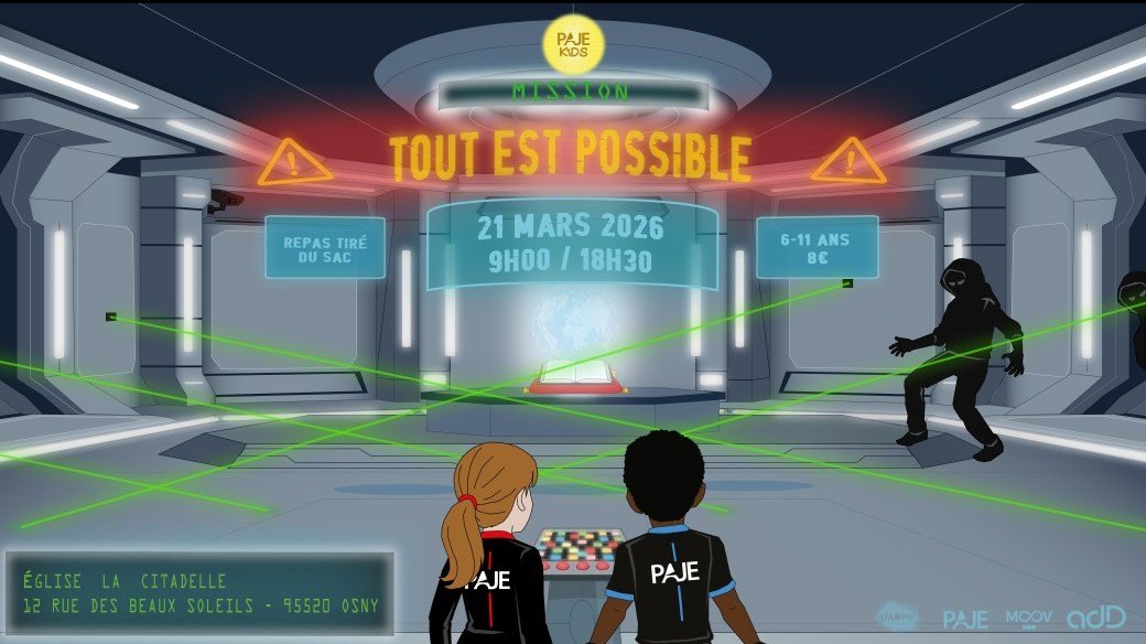 Affiche PAJE Kids « Mission : tout est possible », 21 mars 2026, à Osny.
