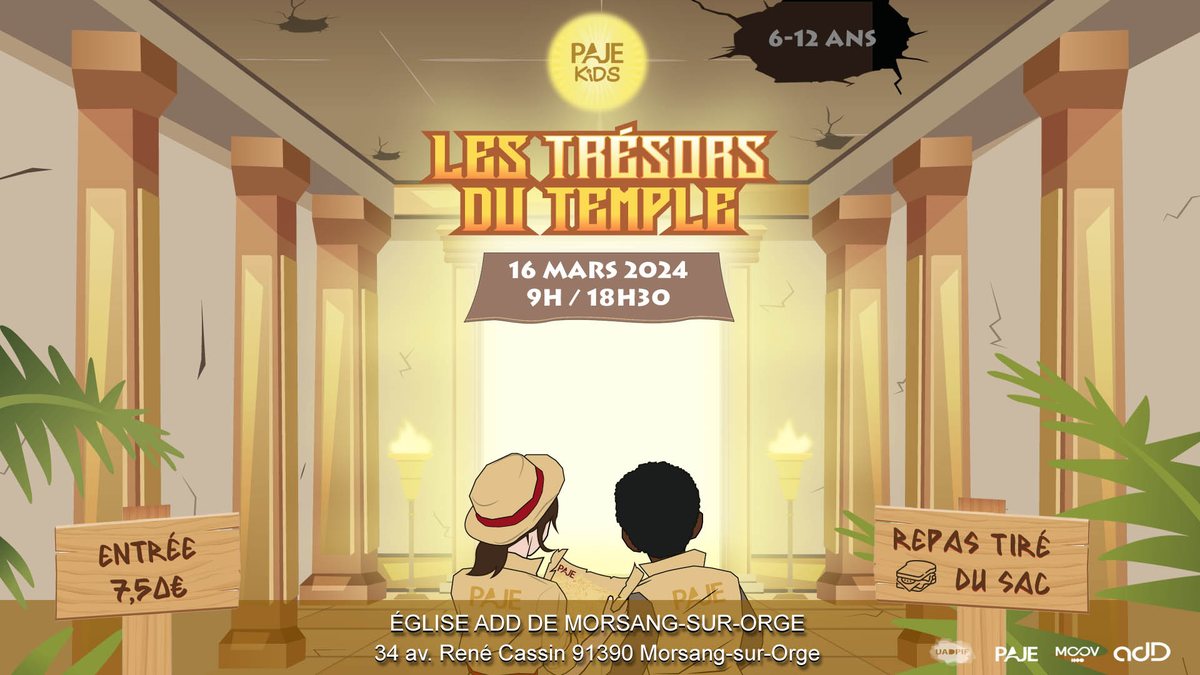 Affiche PAJE Kids « Les trésors du temple », 16 mars 2024, à Morsang-sur-Orge.